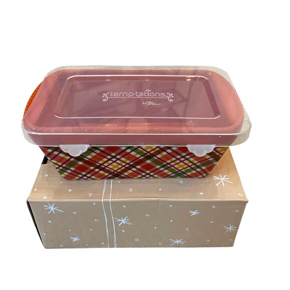 Temptations by Tara Mini Ceramic Loaf Pan w/ Lid 12oz Plaid Fall Bakeware NEW - Picture 1 of 10